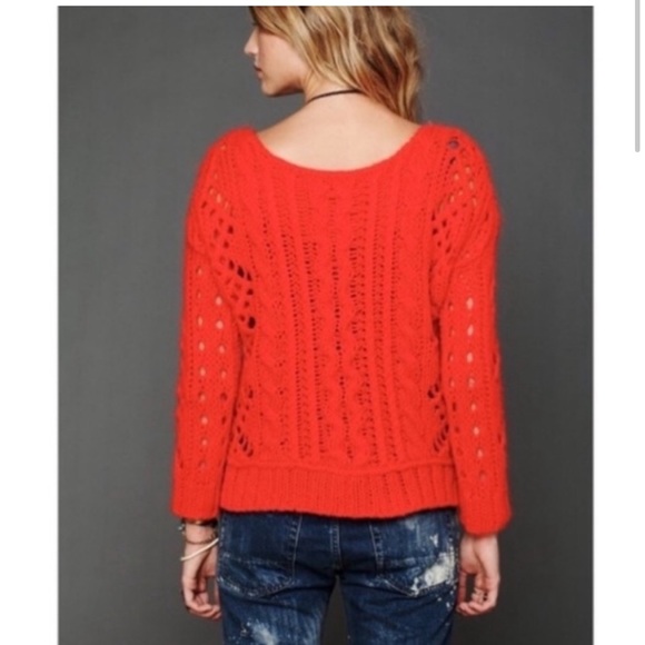 Free People Red Open Knit Sweater, Size Small - Picture 2 of 13